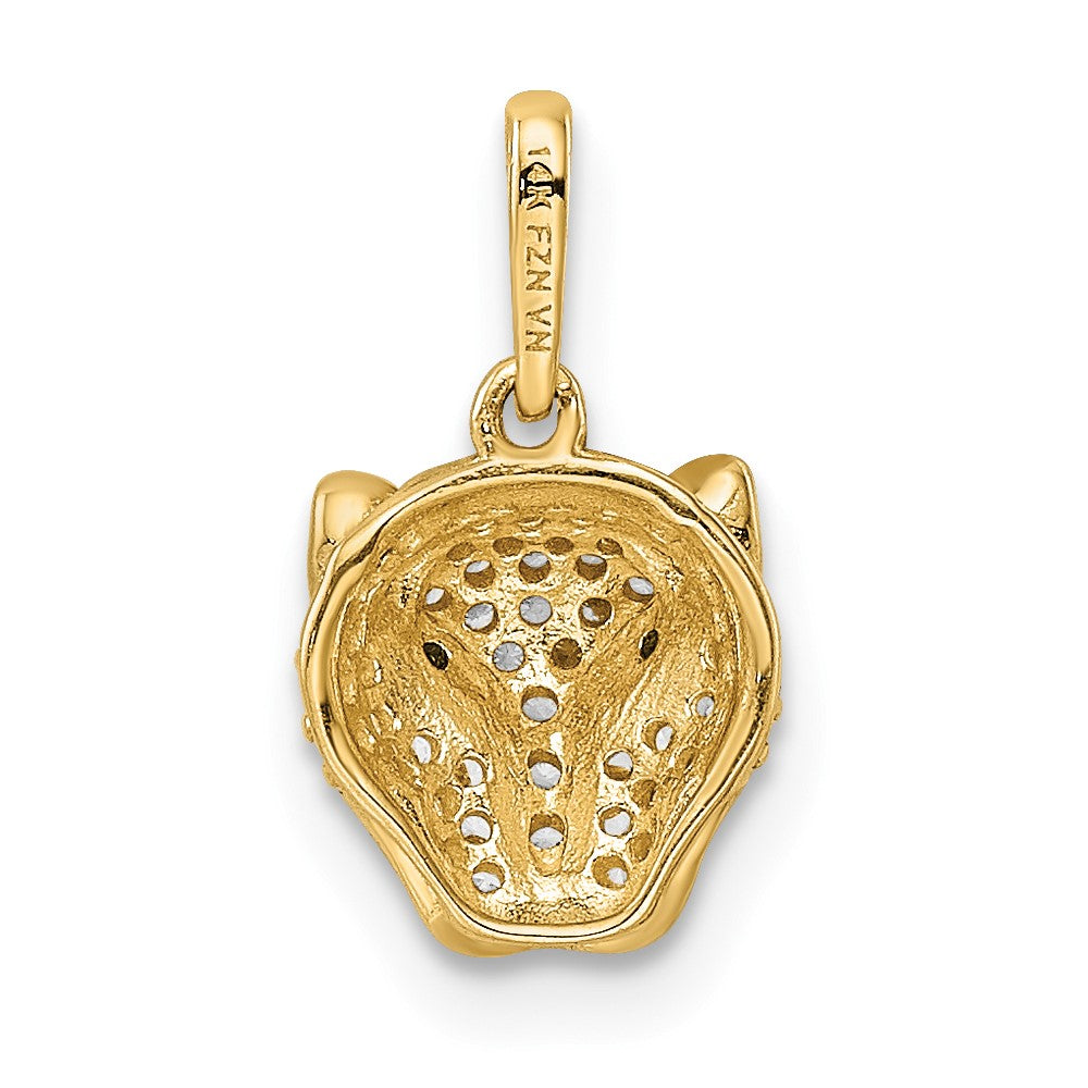 14K Polished Green & White CZ Lioness Head Pendant