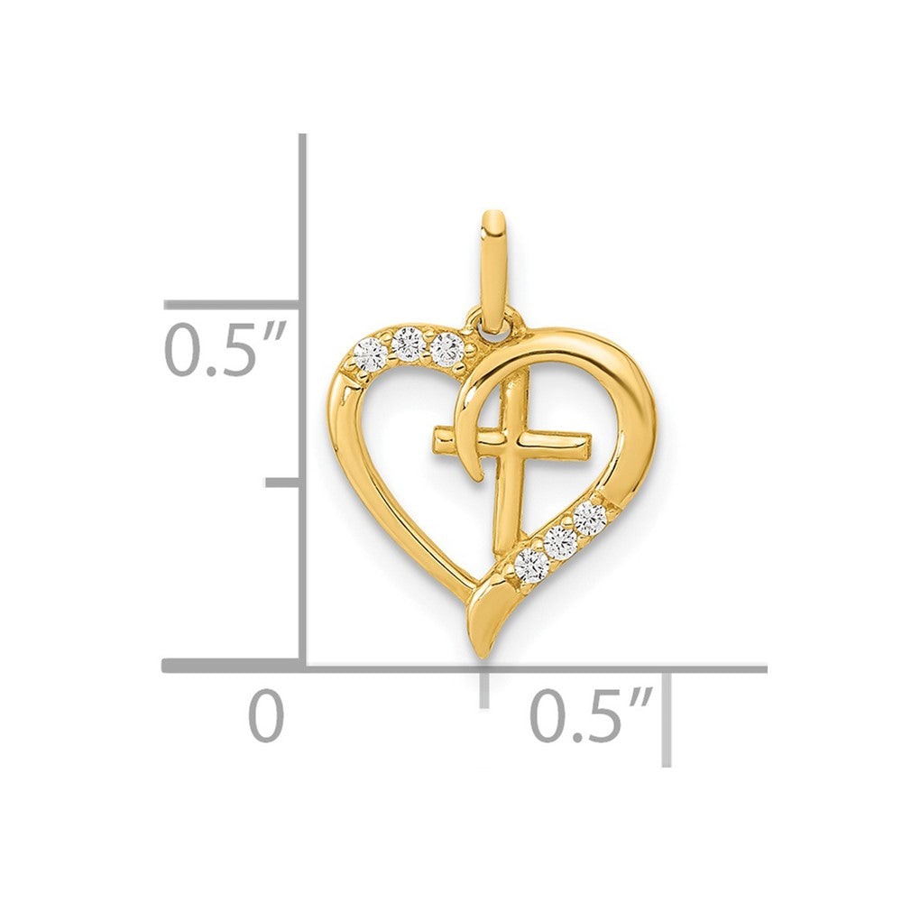 14K Polished Open Heart with Cross CZ Pendant
