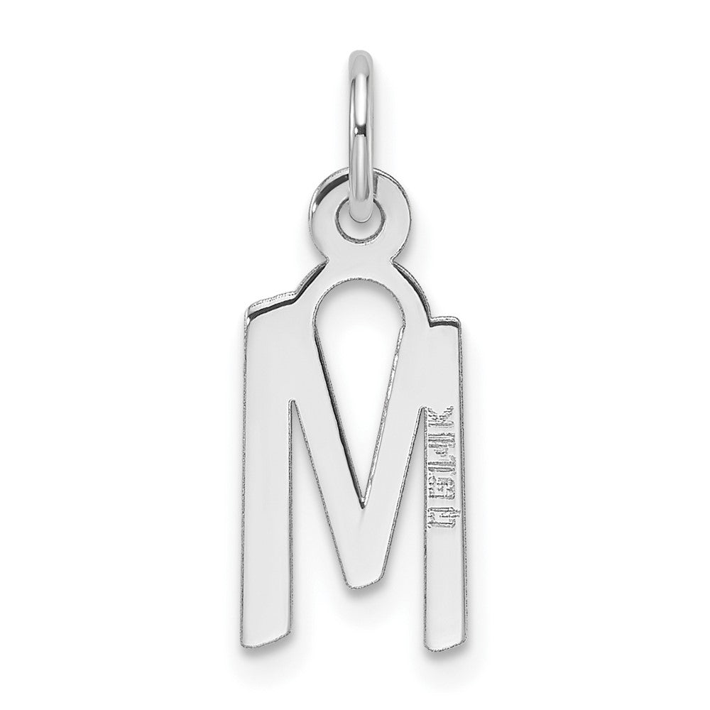 14K White Gold  Slanted Block Letter M Initial Charm