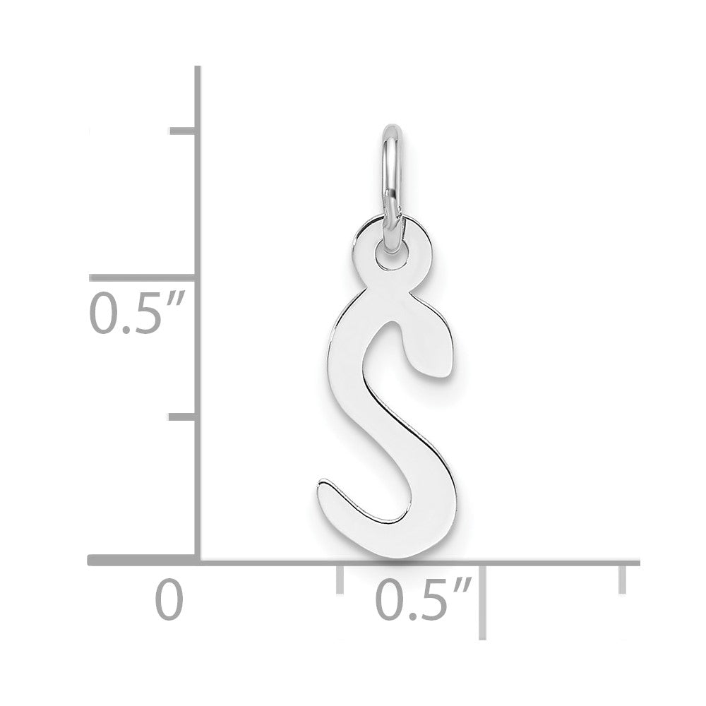 14K White Gold  Slanted Block Letter S Initial Charm