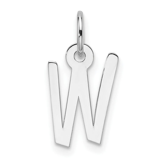 14K White Gold  Slanted Block Letter W Initial Charm