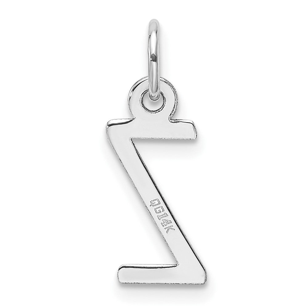 14k White Gold  Slanted Block Letter Z Initial Charm