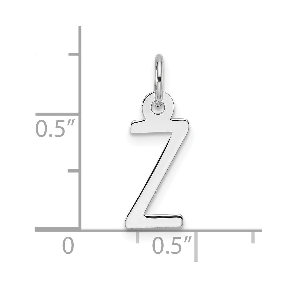 14k White Gold  Slanted Block Letter Z Initial Charm
