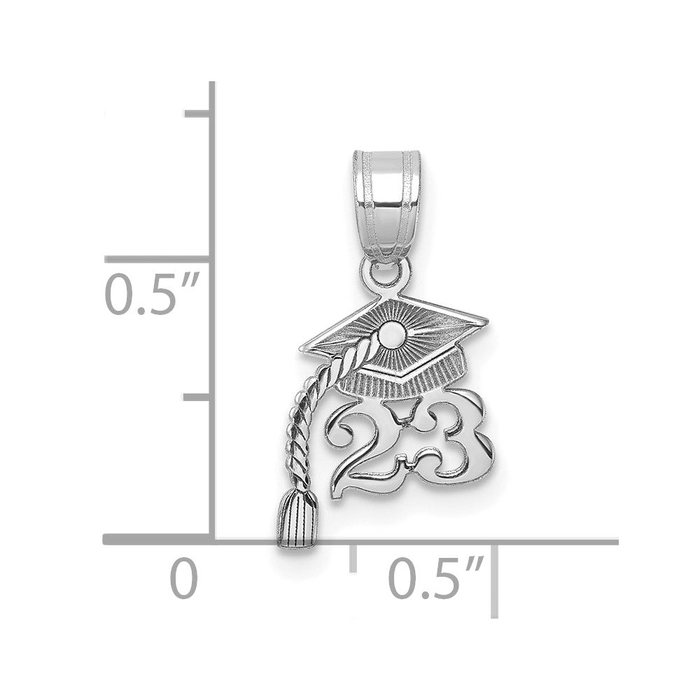 14K White Gold Graduation Cap 23 w/ Dangling Tassel Charm