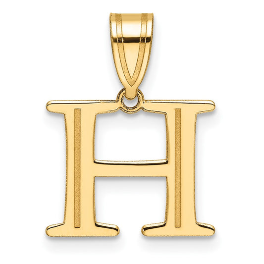 14k Polished Etched Letter H Initial Pendant