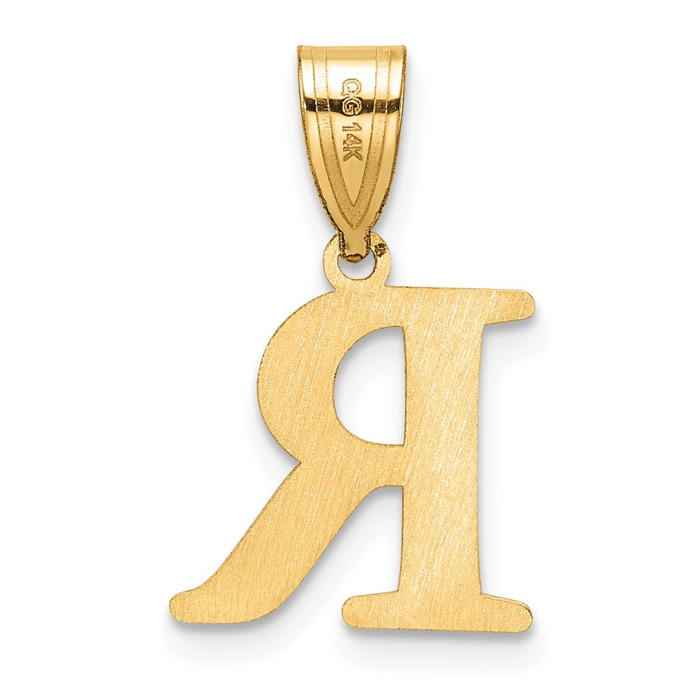 14k Polished Etched Letter R Initial Pendant