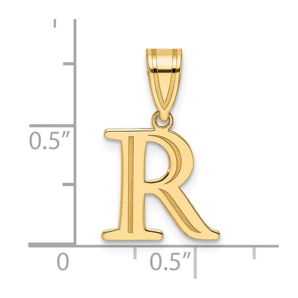 14k Polished Etched Letter R Initial Pendant