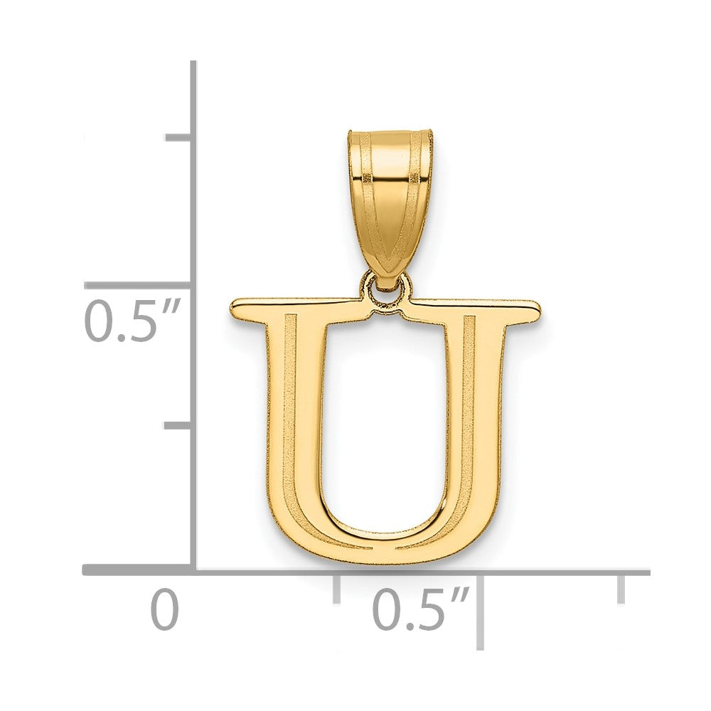 14k Polished Etched Letter U Initial Pendant