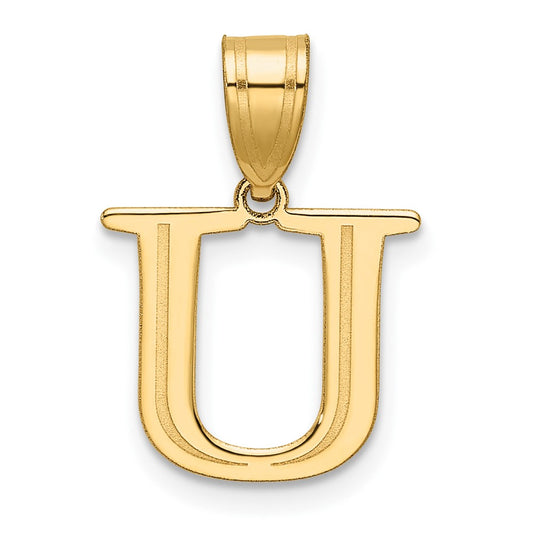 14k Polished Etched Letter U Initial Pendant