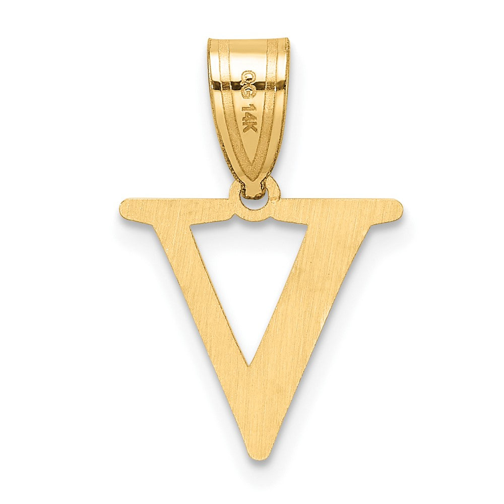 14k Polished Etched Letter V Initial Pendant