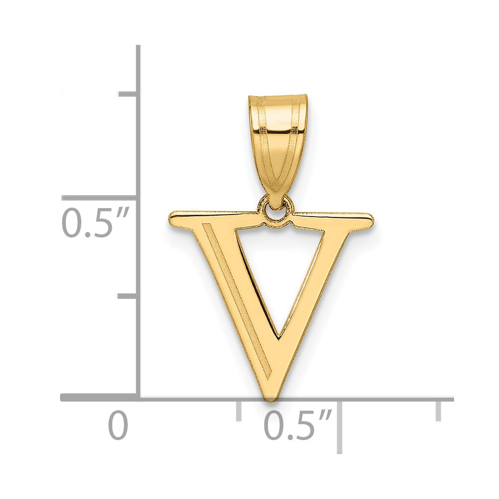 14k Polished Etched Letter V Initial Pendant