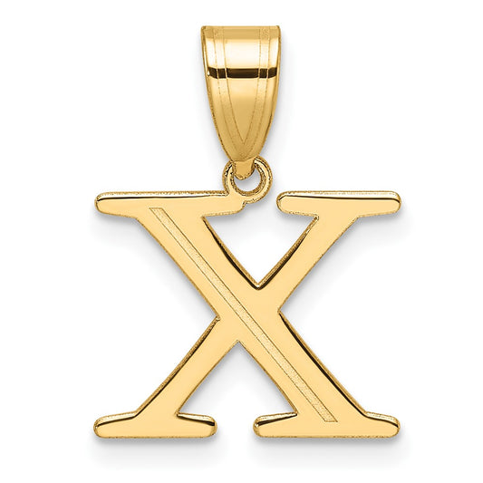 14k Polished Etched Letter X Initial Pendant