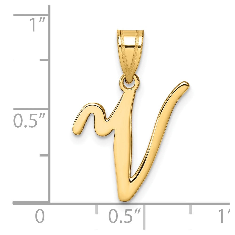 14K Script Letter V Initial Pendant