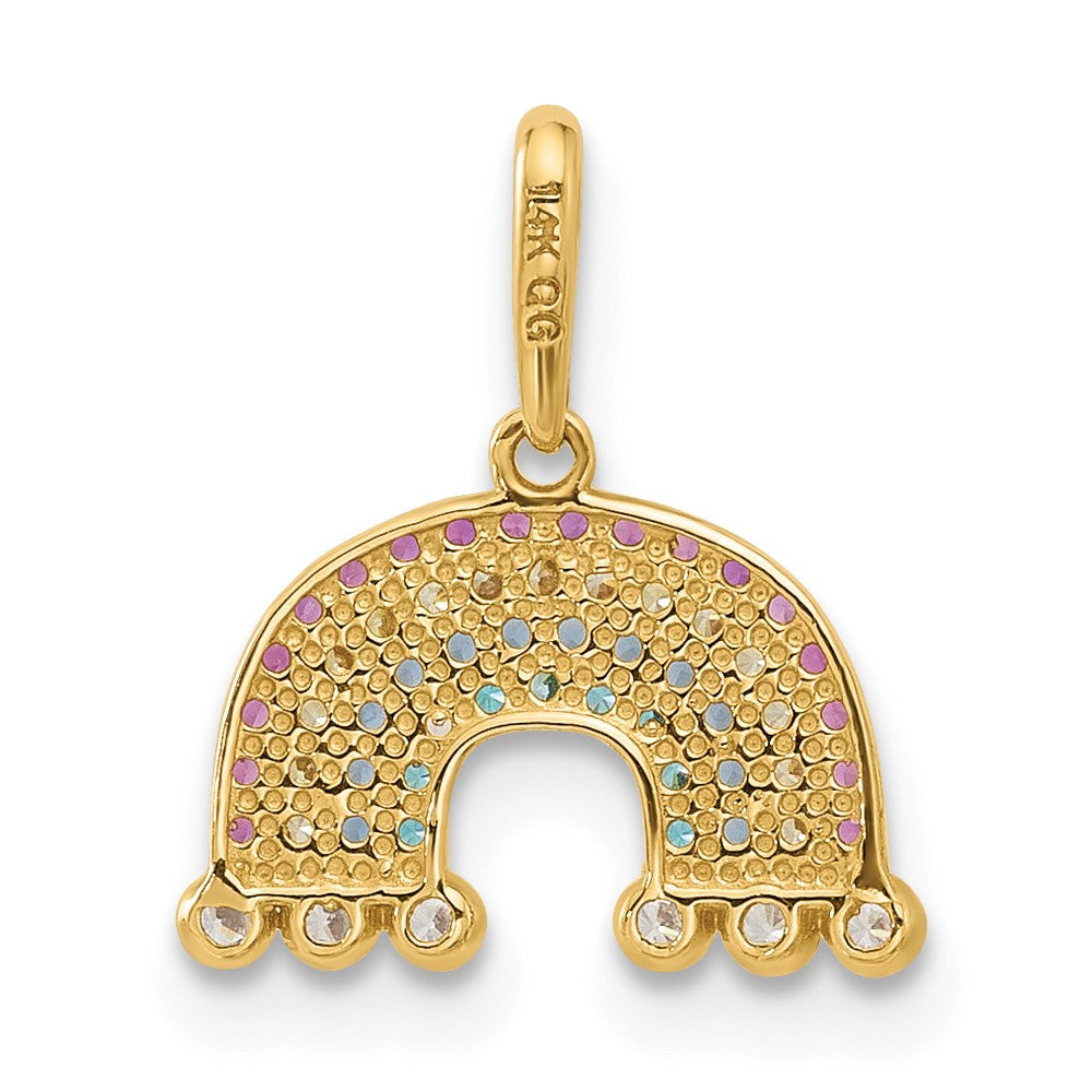 14k Polished CZ Rainbow and Clouds Pendant