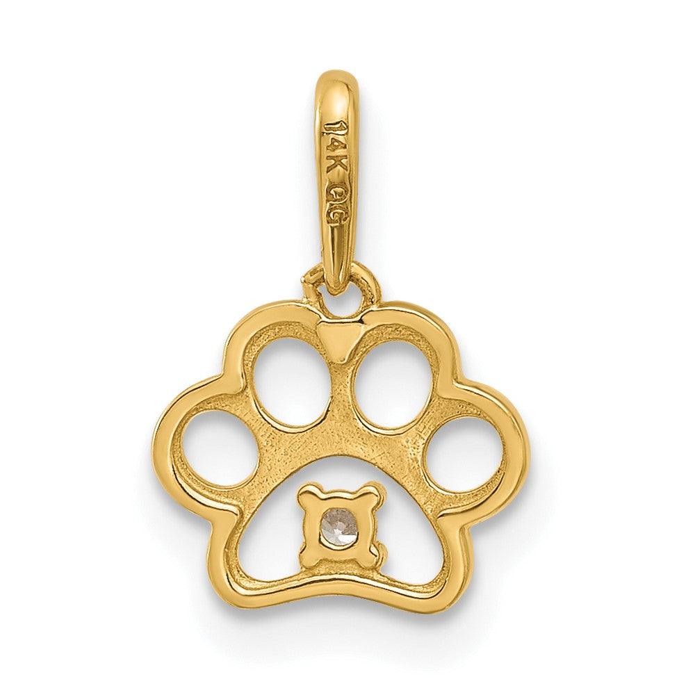 14k Polished CZ Paw Print Pendant