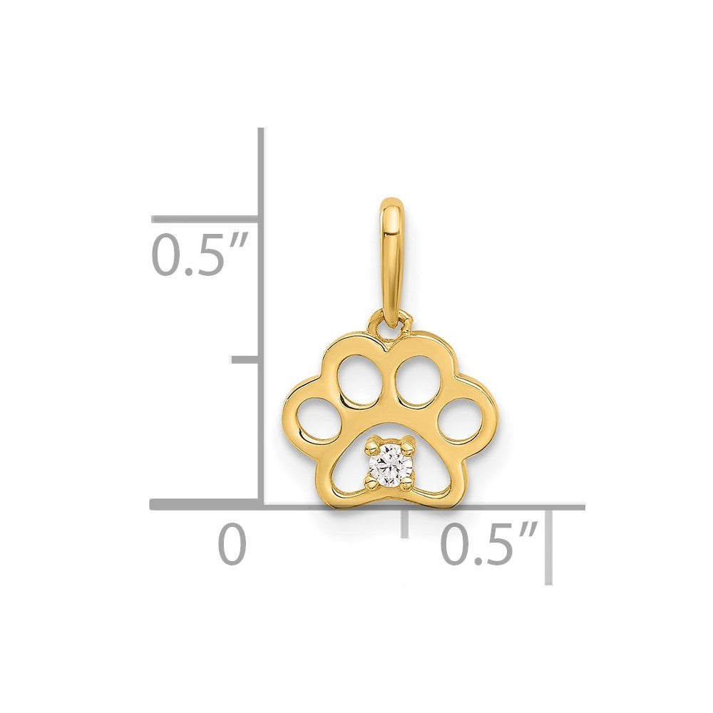 14k Polished CZ Paw Print Pendant