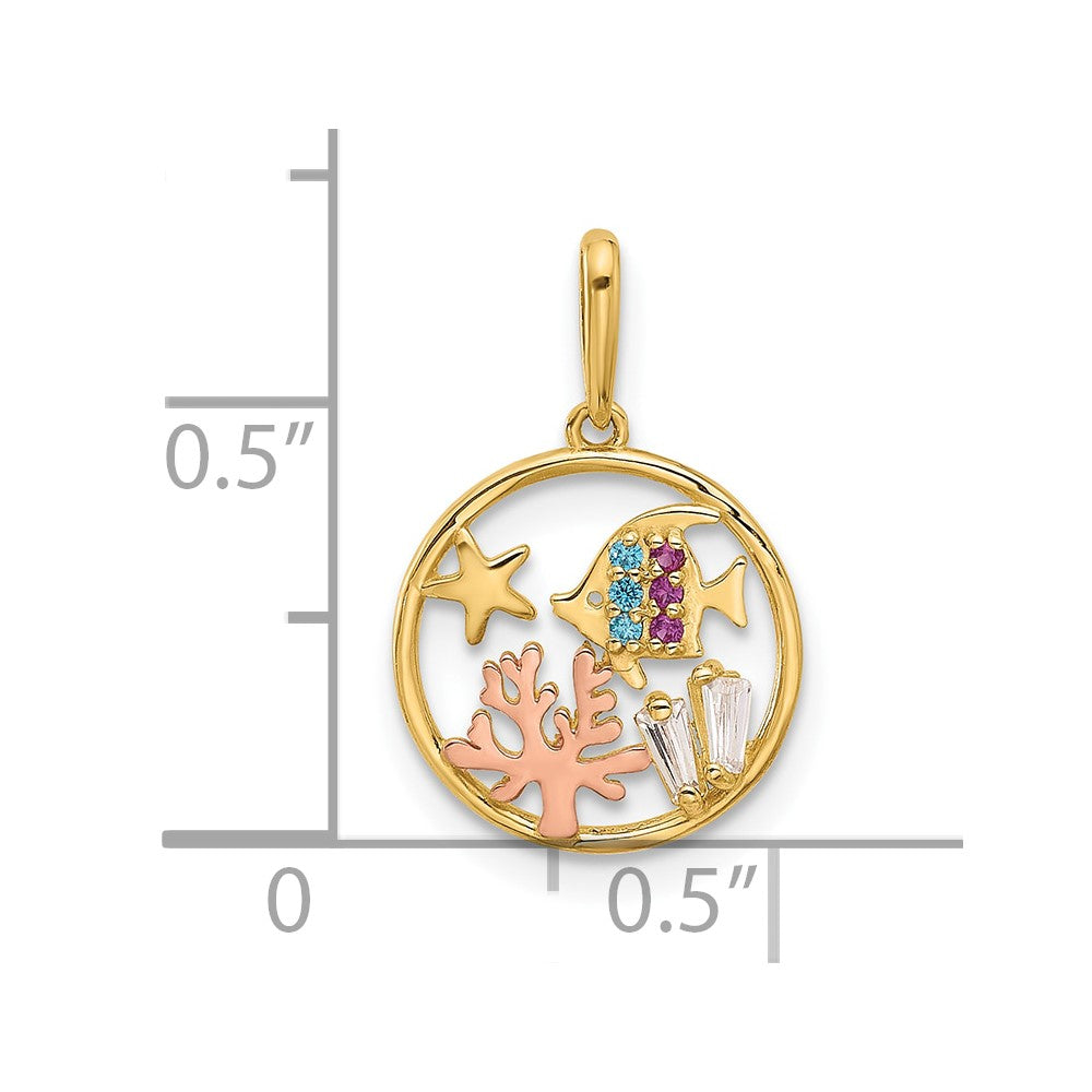 14K with Rose Rhodium Polished Multicolor CZ Sea Life Pendant