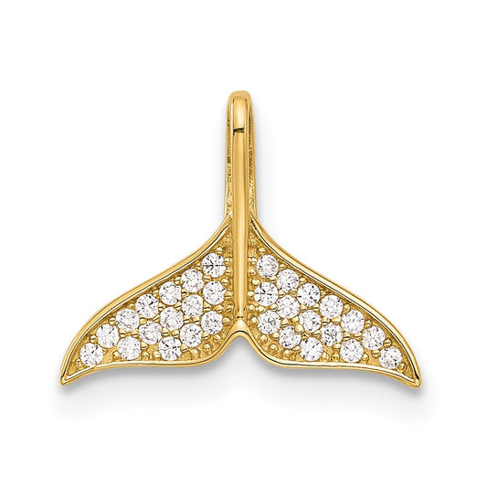 14k Polished CZ Whale Tail Pendant