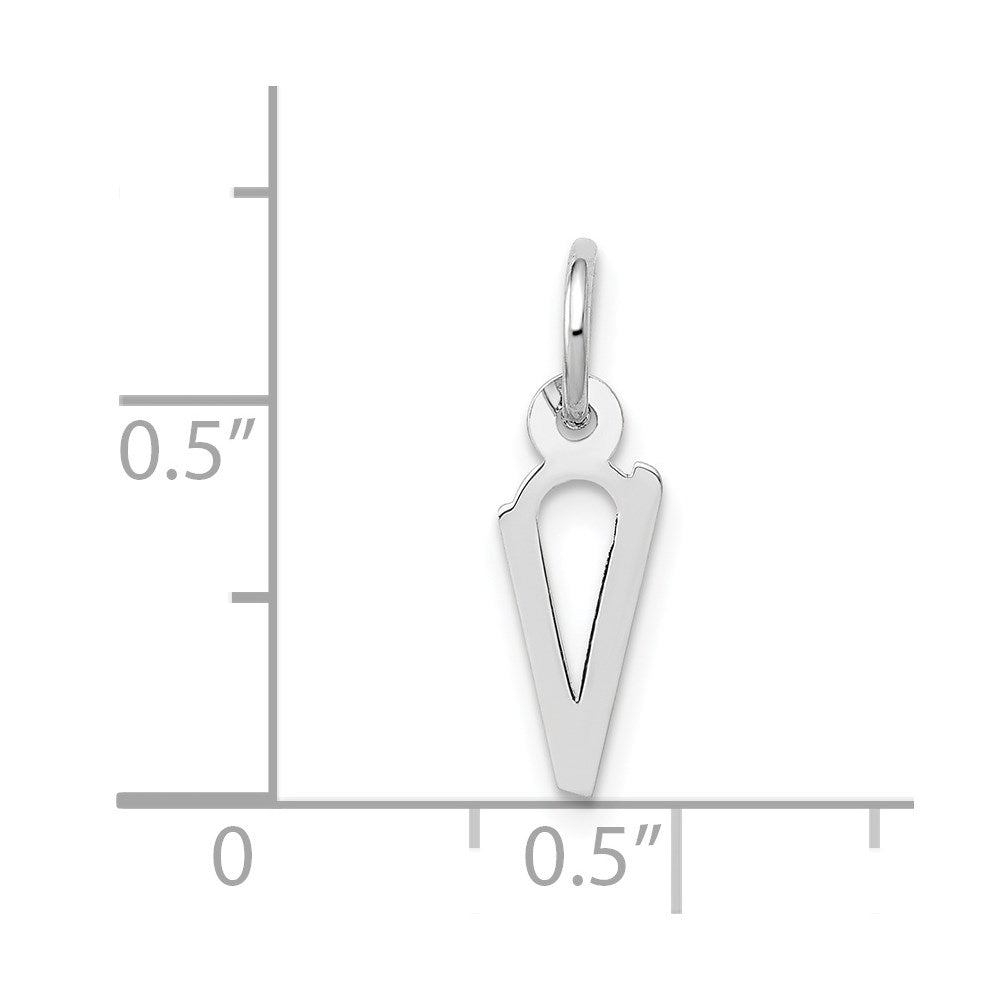 14K White Gold Small Slanted Block Letter V Initial Charm