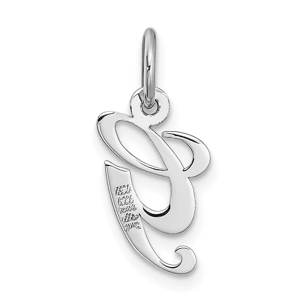14k White Gold Small Fancy Script Letter G Initial Charm