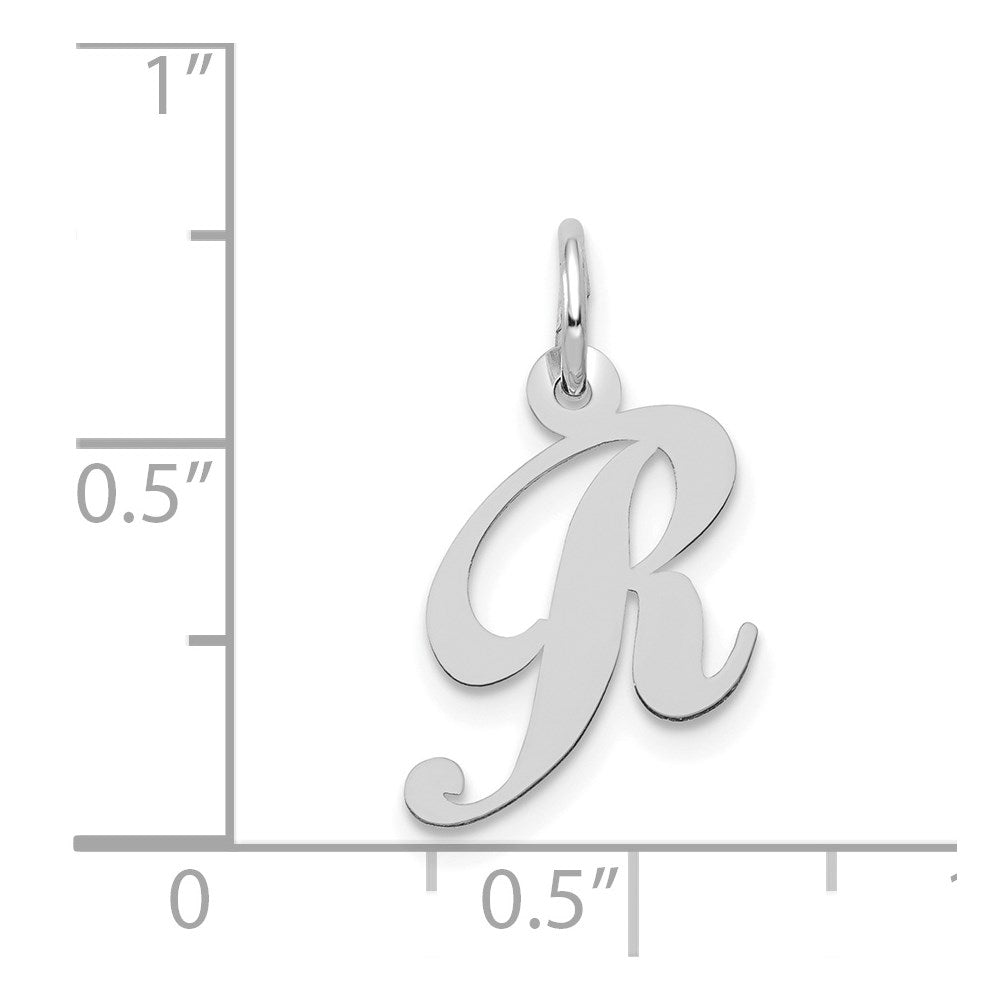 14k White Gold Small Fancy Script Letter R Initial Charm