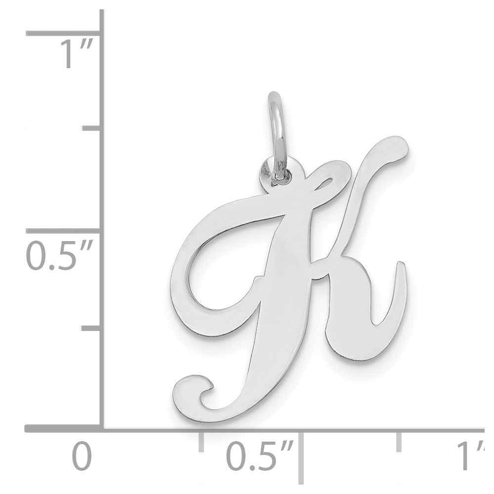 14K White Gold Medium Fancy Script Letter K Initial Charm