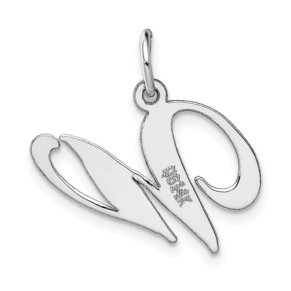 14K White Gold Medium Fancy Script Letter W Initial Charm