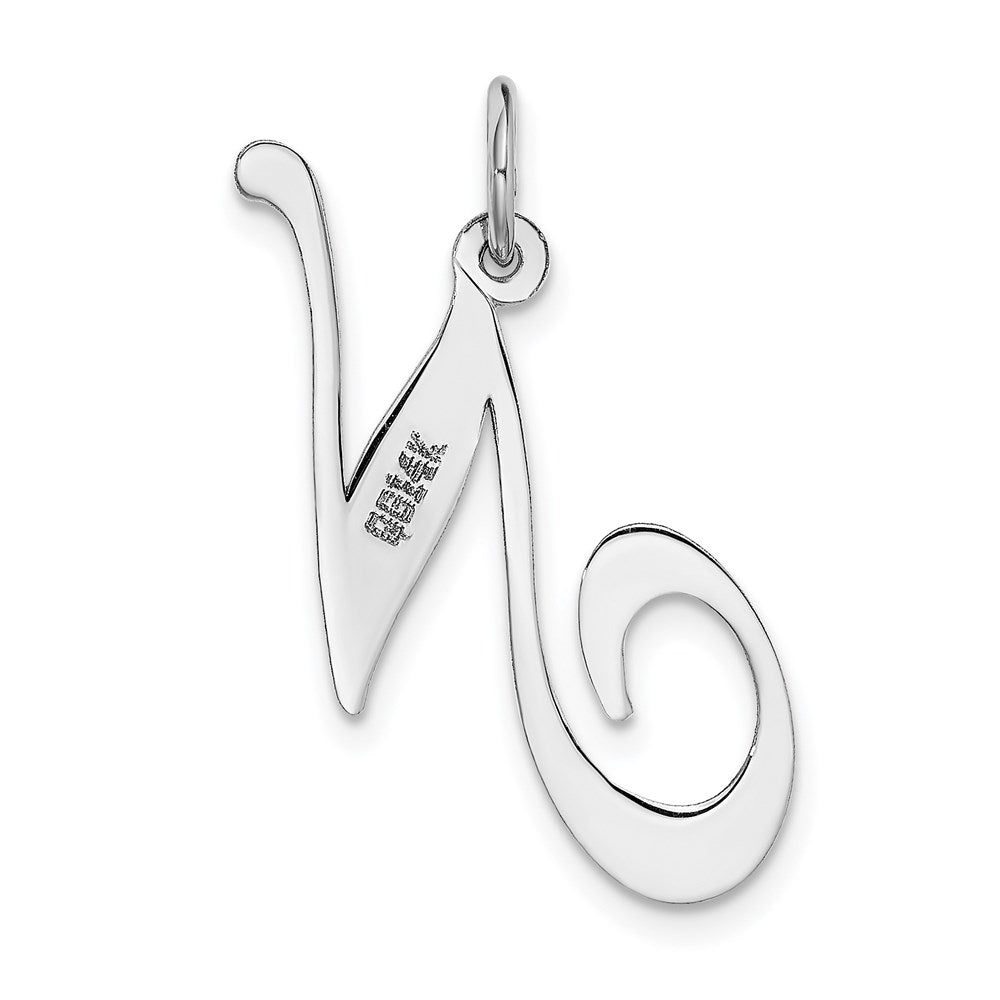 14k White Gold Large Fancy Script Letter N Initial Charm