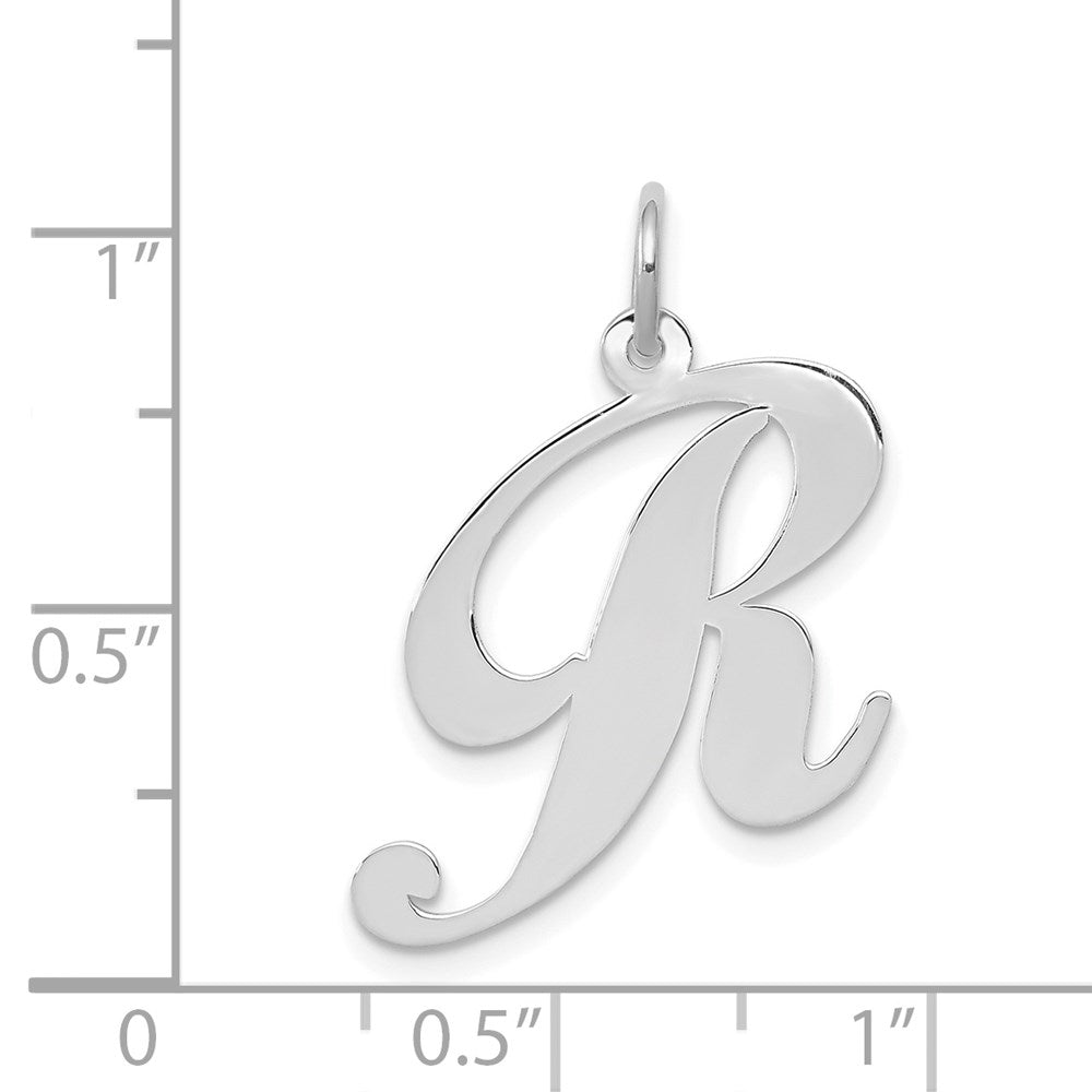 14k White Gold Large Fancy Script Letter R Initial Charm