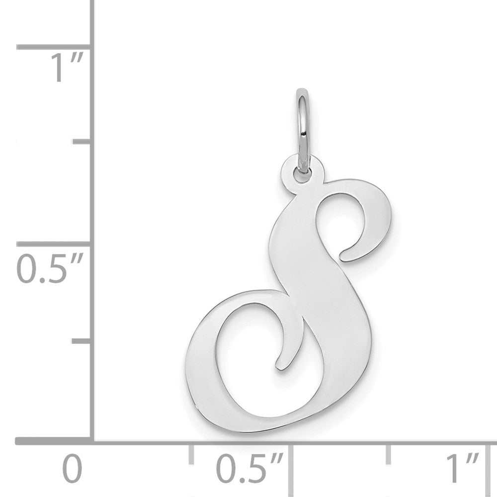 14k White Gold Large Fancy Script Letter S Initial Charm
