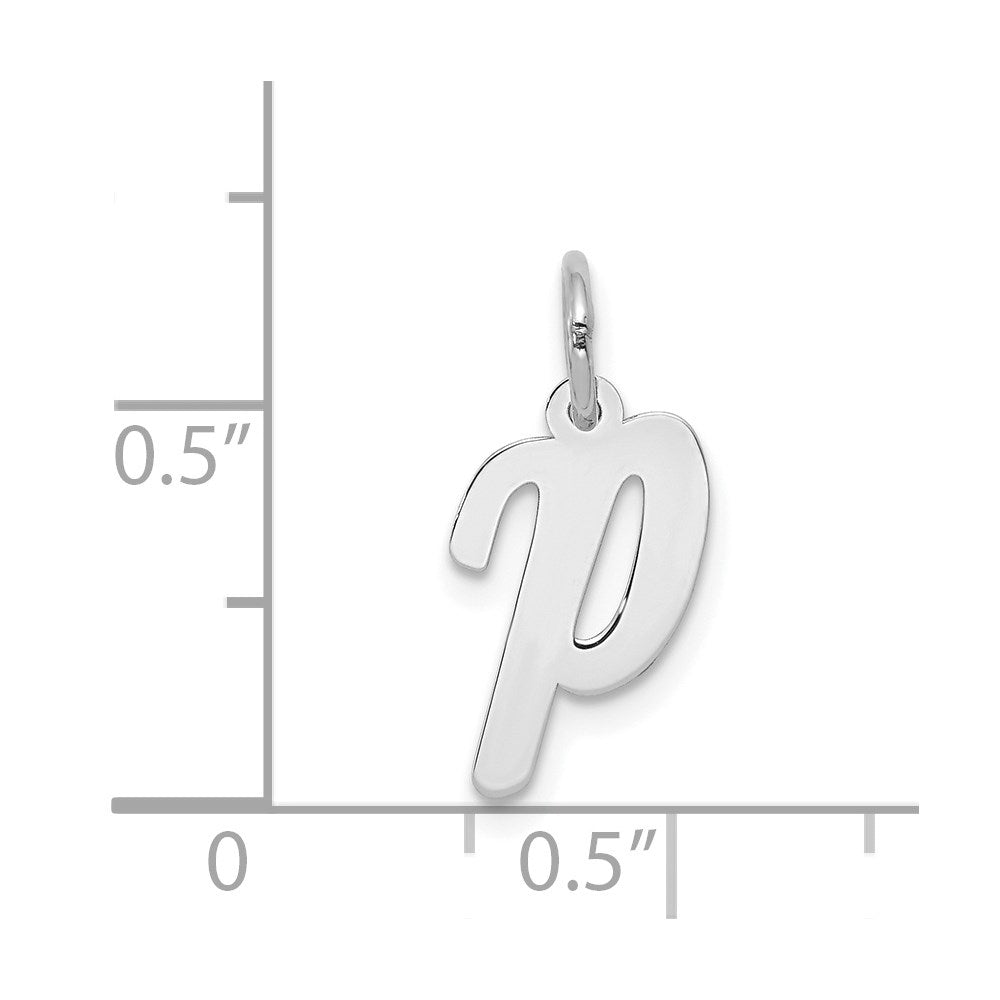 14k White Gold Small Script Letter P Initial Charm