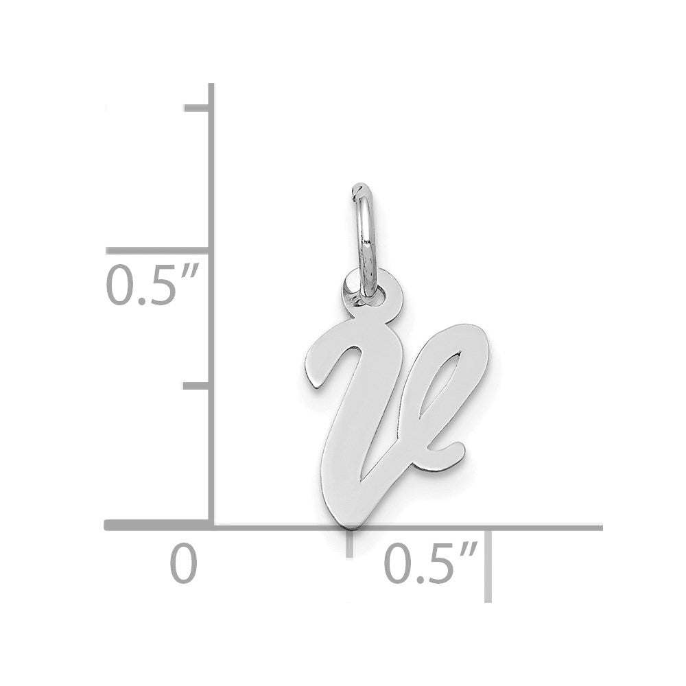 14k White Gold Small Script Letter V Initial Charm
