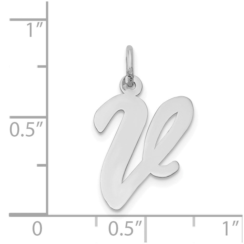 14k White Gold Large Script Letter V Initial Charm