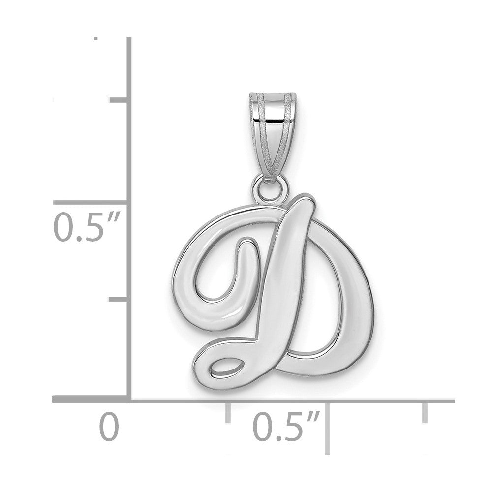 14KW White Gold Script Letter D Initial  Pendant