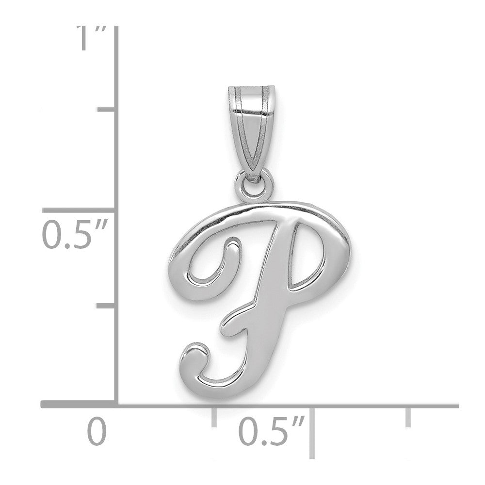 14KW White Gold Script Letter P Initial Pendant