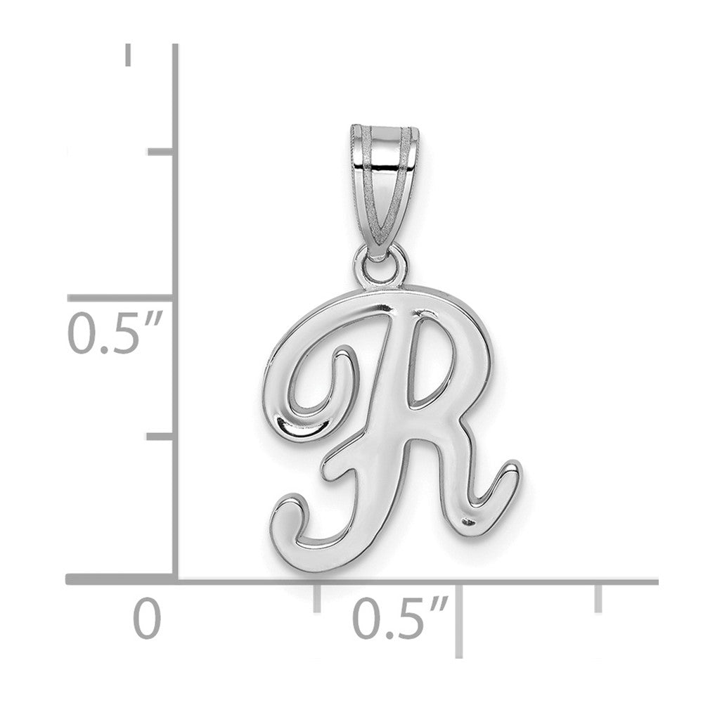 14KW White Gold Script Letter R Initial Pendant