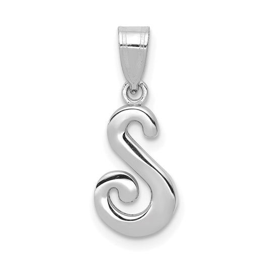 14KW White Gold Script Letter S Initial Pendant