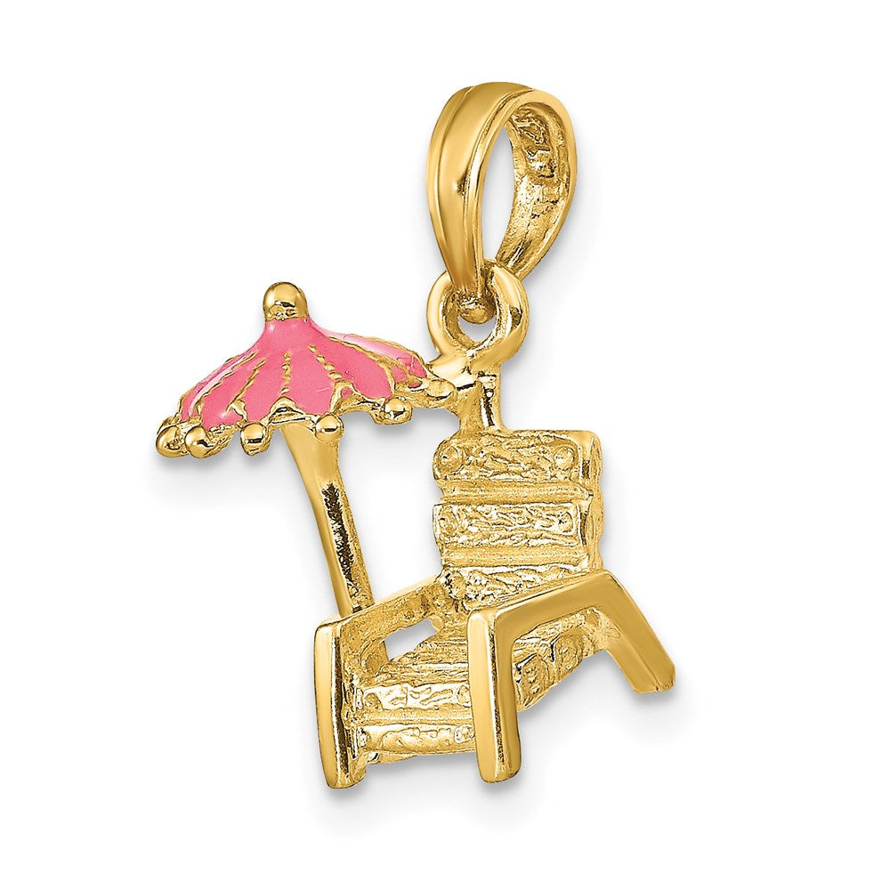 14K 3-D Pink Enamel Beach Chair and Umbrella Charm